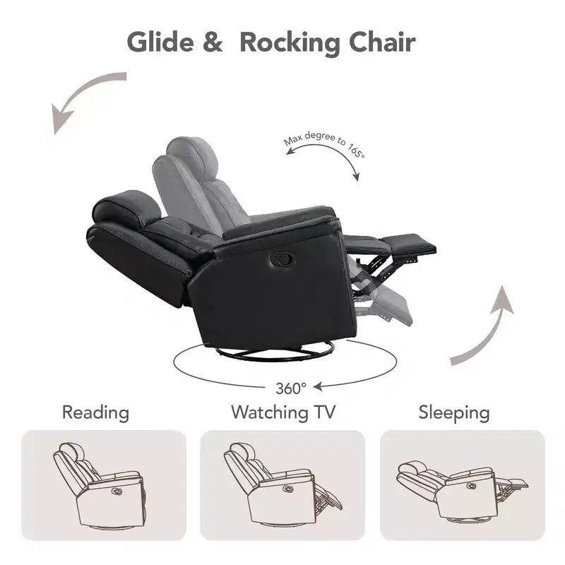 Swivel Manual Recliner Faux Leather Glider Recliner