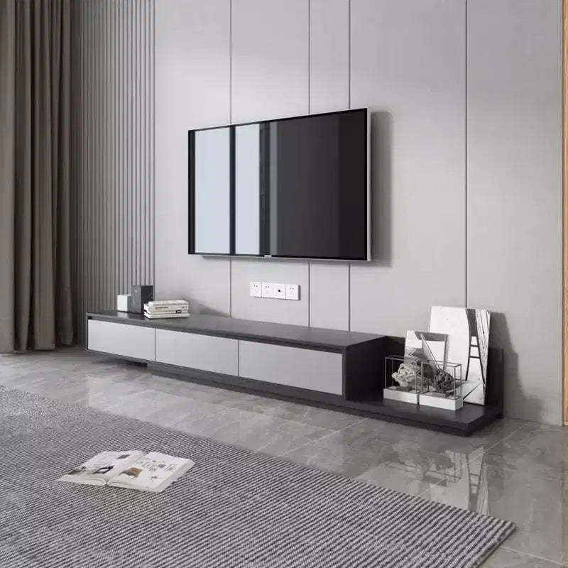 Gaoyangjiaju Mid-Century Modern Expandable TV Stand with 3 Drawers  Adjustable Entertainment Center for Living Room(79 to 130), Gray
