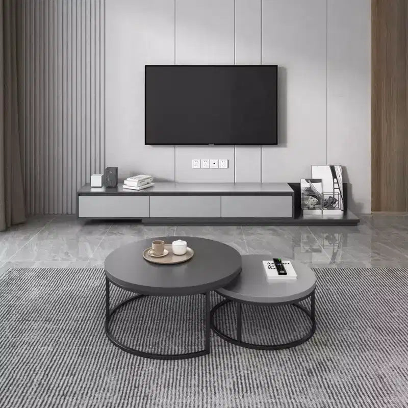 Gaoyangjiaju Mid-Century Modern Expandable TV Stand with 3 Drawers  Adjustable Entertainment Center for Living Room(79 to 130), Gray
