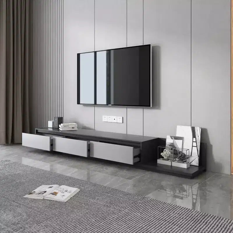 Gaoyangjiaju Mid-Century Modern Expandable TV Stand with 3 Drawers  Adjustable Entertainment Center for Living Room(79 to 130), Gray