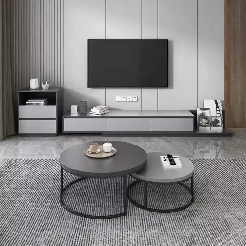 Gaoyangjiaju Mid-Century Modern Expandable TV Stand with 3 Drawers  Adjustable Entertainment Center for Living Room(79 to 130), Gray