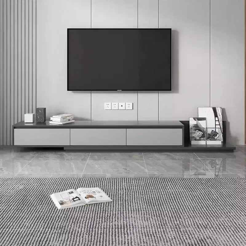 Gaoyangjiaju Mid-Century Modern Expandable TV Stand with 3 Drawers  Adjustable Entertainment Center for Living Room(79 to 130), Gray