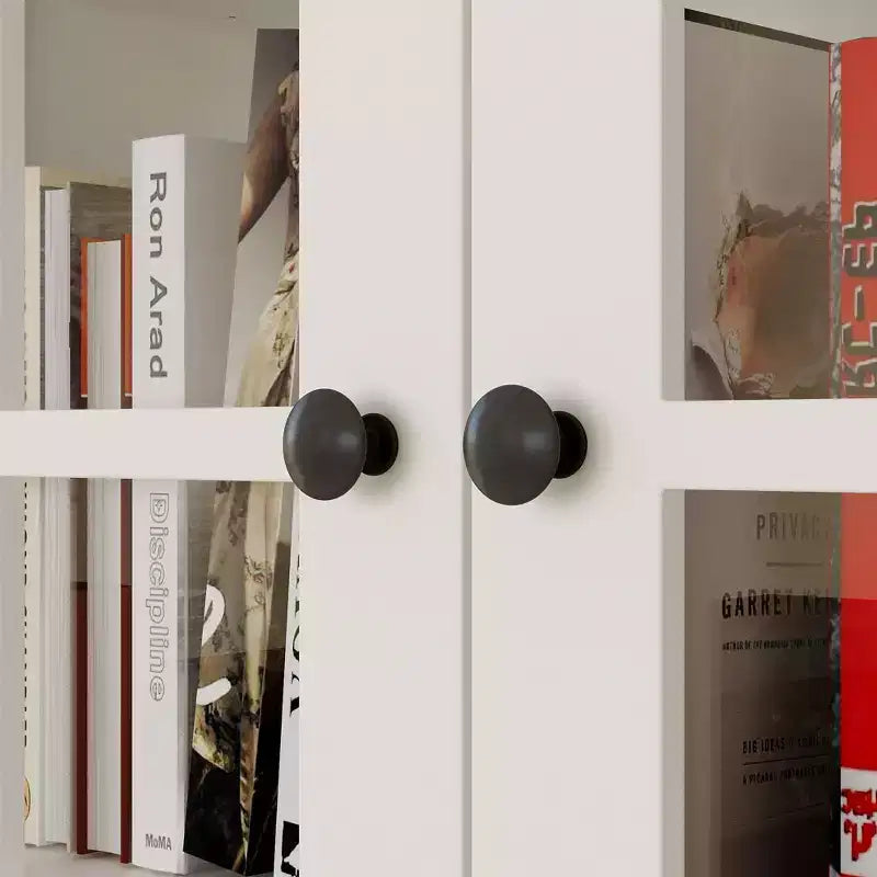 Large White Display Hutch Buffet Cabinet with Glass Doors, Credenza Sideboard Storage Unit for Kitchen Living Room Bookshelves