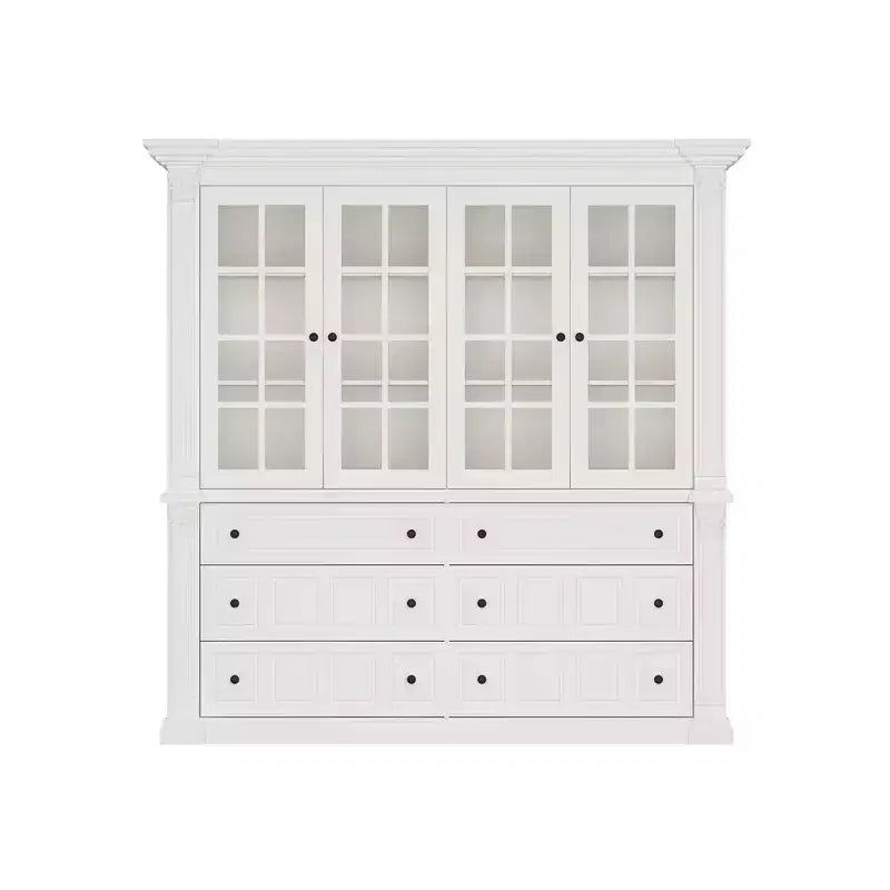 Large White Display Hutch Buffet Cabinet with Glass Doors, Credenza Sideboard Storage Unit for Kitchen Living Room Bookshelves