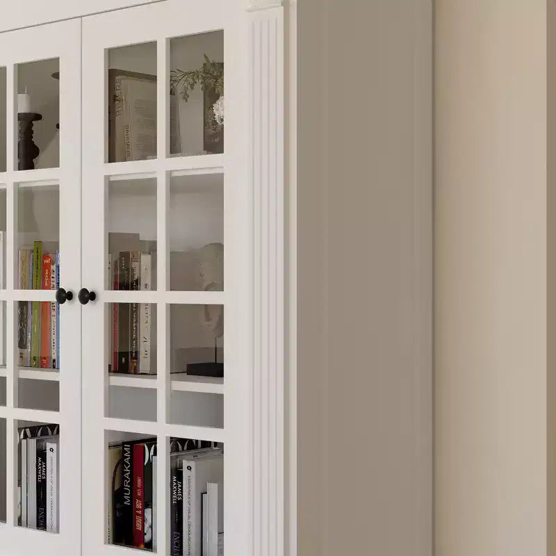 Large White Display Hutch Buffet Cabinet with Glass Doors, Credenza Sideboard Storage Unit for Kitchen Living Room Bookshelves