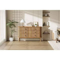 47 Inch Farmhouse Dresser with 6 Drawers & Metal Legs - Compact Wooden Chest of Drawers for Bedroom, Apartment, Space-Saving Storage Organizer