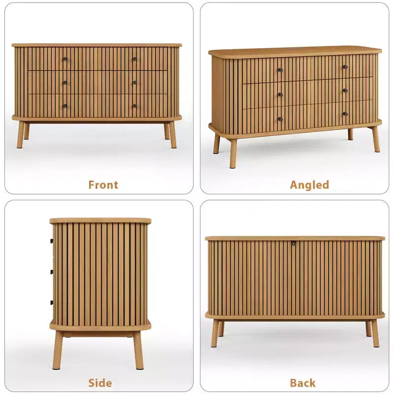 47 Inch Farmhouse Dresser with 6 Drawers & Metal Legs - Compact Wooden Chest of Drawers for Bedroom, Apartment, Space-Saving Storage Organizer