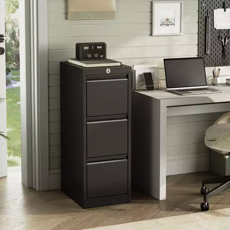 3 Drawer Black Metal Filing Cabinets, File Cabinet with Lock - Metal Vertical Filing Cabinet for Home Office Organize Letters/Legal/A4