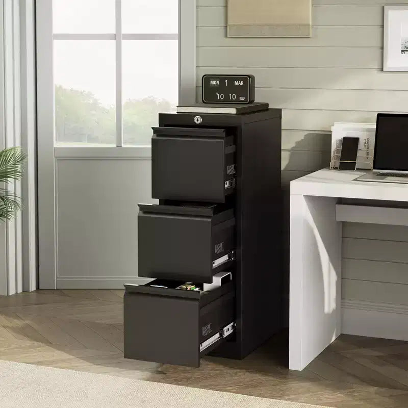3 Drawer Black Metal Filing Cabinets, File Cabinet with Lock - Metal Vertical Filing Cabinet for Home Office Organize Letters/Legal/A4