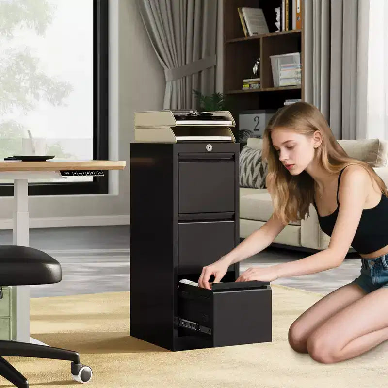 3 Drawer Black Metal Filing Cabinets, File Cabinet with Lock - Metal Vertical Filing Cabinet for Home Office Organize Letters/Legal/A4