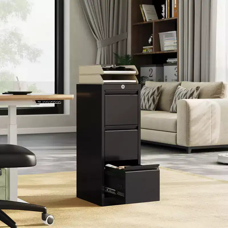 3 Drawer Black Metal Filing Cabinets, File Cabinet with Lock - Metal Vertical Filing Cabinet for Home Office Organize Letters/Legal/A4