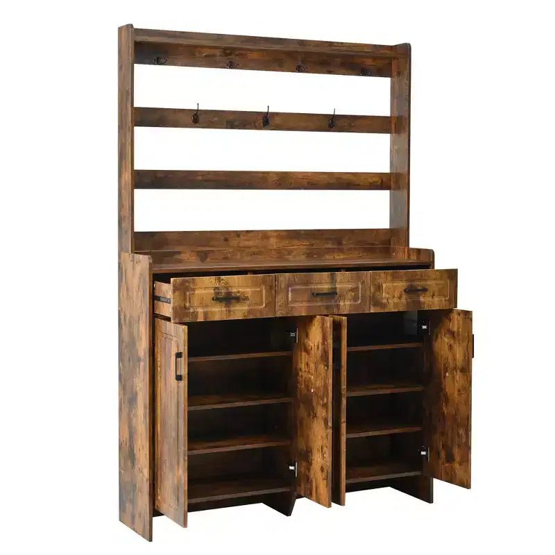 Shoe Storage, Shoe Cabinet with Four Doors and Coat Rack, 3 Drawers, 8 Shelves, Shoe Organizer for Hallway, Entryway, Living Room