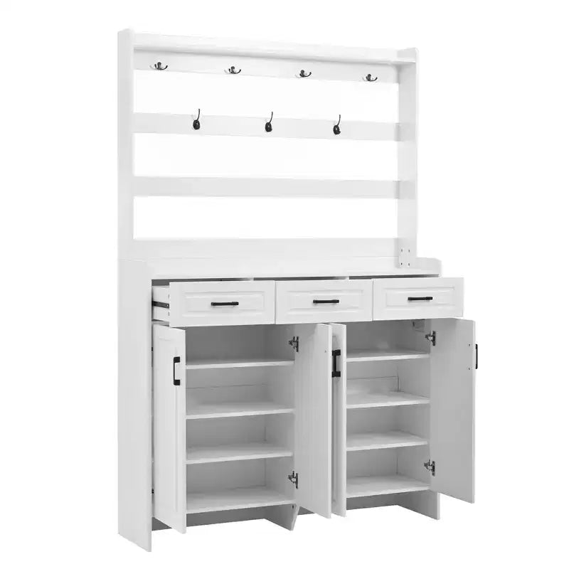Shoe Storage, Shoe Cabinet with Four Doors and Coat Rack, 3 Drawers, 8 Shelves, Shoe Organizer for Hallway, Entryway, Living Room