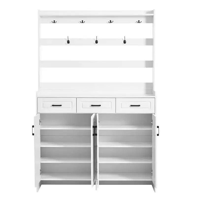 Shoe Storage, Shoe Cabinet with Four Doors and Coat Rack, 3 Drawers, 8 Shelves, Shoe Organizer for Hallway, Entryway, Living Room