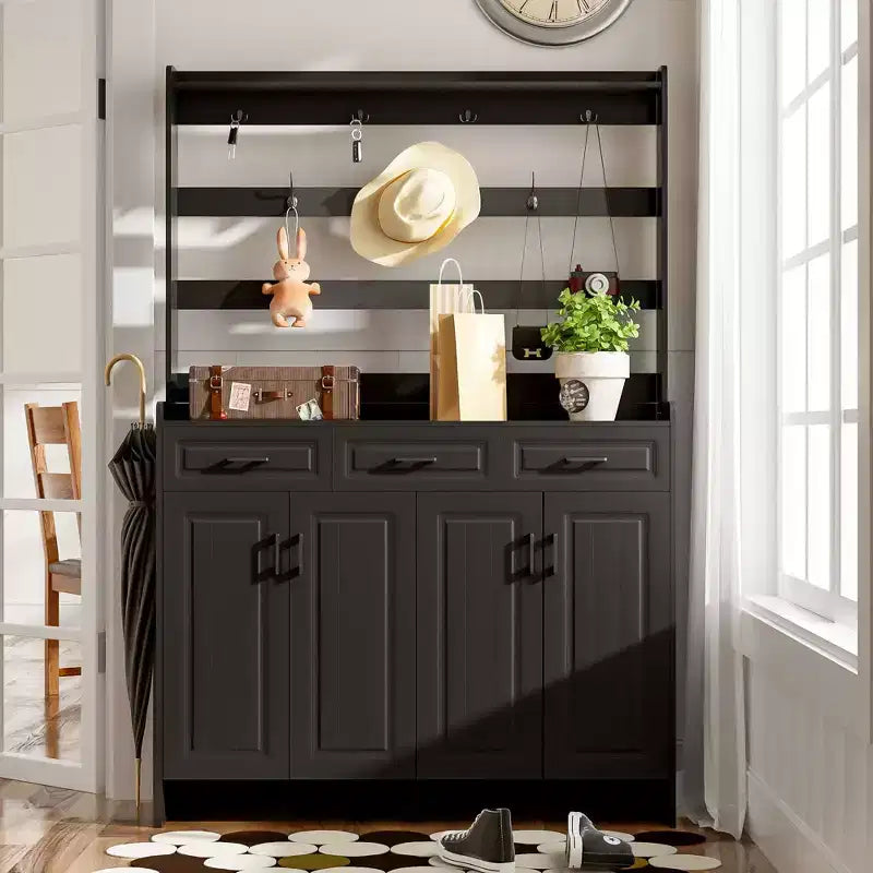 Shoe Storage, Shoe Cabinet with Four Doors and Coat Rack, 3 Drawers, 8 Shelves, Shoe Organizer for Hallway, Entryway, Living Room