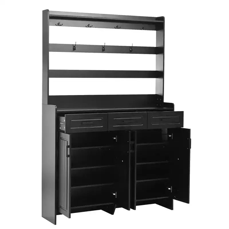 Shoe Storage, Shoe Cabinet with Four Doors and Coat Rack, 3 Drawers, 8 Shelves, Shoe Organizer for Hallway, Entryway, Living Room