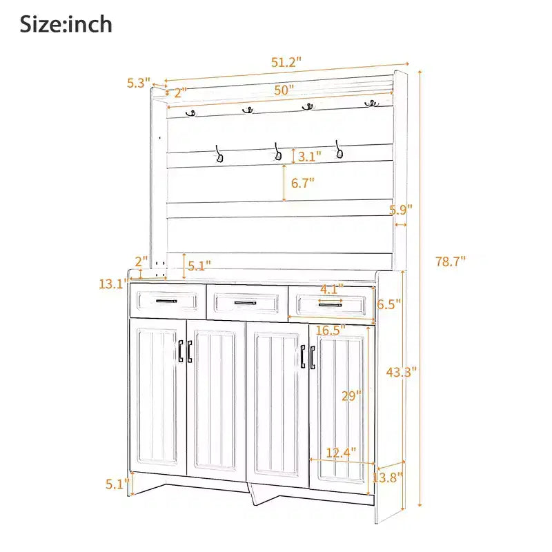 Shoe Storage, Shoe Cabinet with Four Doors and Coat Rack, 3 Drawers, 8 Shelves, Shoe Organizer for Hallway, Entryway, Living Room