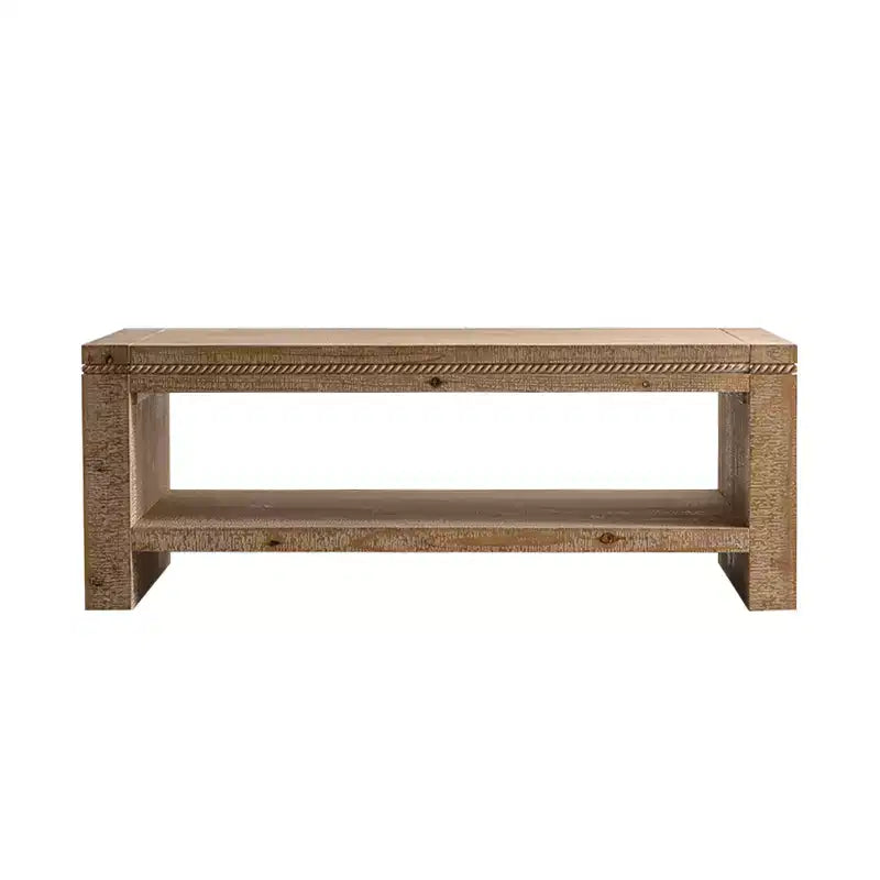 Rustic Rectangle Coffee Table with Storage Shelf, Solid Wood 2-Tier Large Center Table Accent Table, Natural