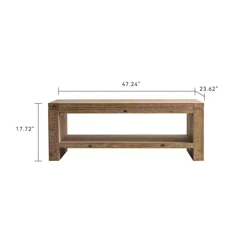 Rustic Rectangle Coffee Table with Storage Shelf, Solid Wood 2-Tier Large Center Table Accent Table, Natural
