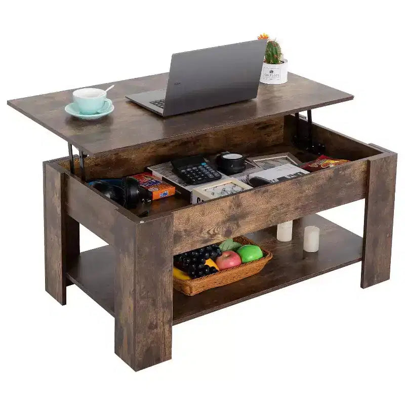 FDW Lift Top Coffee Table with Hidden Compartment and Storage Shelf Wooden Lift Tabletop for Home Living Room Reception Room Office,39.4,Brown