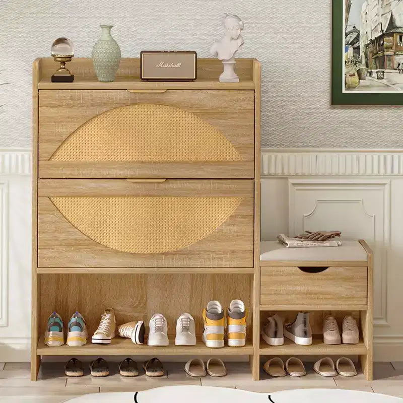 Okak 47.2in Shoe Cabinet, Freestanding Shoe Organizer with 2 Flip Drawers and 1 Large Shelf, Shoe Storage Cabinet for Entryway, Living Room, Brown