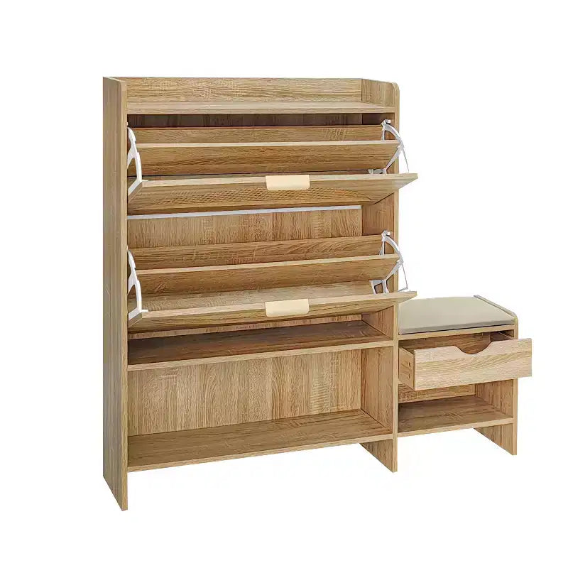 47.2in Shoe Cabinet, Freestanding Shoe Organizer with 2 Flip Drawers and 1 Large Shelf, Shoe Storage Cabinet for Entryway, Living Room, Brown