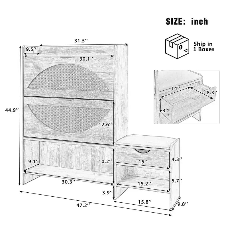 47.2in Shoe Cabinet, Freestanding Shoe Organizer with 2 Flip Drawers and 1 Large Shelf, Shoe Storage Cabinet for Entryway, Living Room, Brown