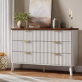 6 Drawer Dresser, 47.2 Inch Wide Modern Chest with Fluted Wood Drawers & Gold Handles, Curved Profile Design Dresser for Bedroom & Living Room