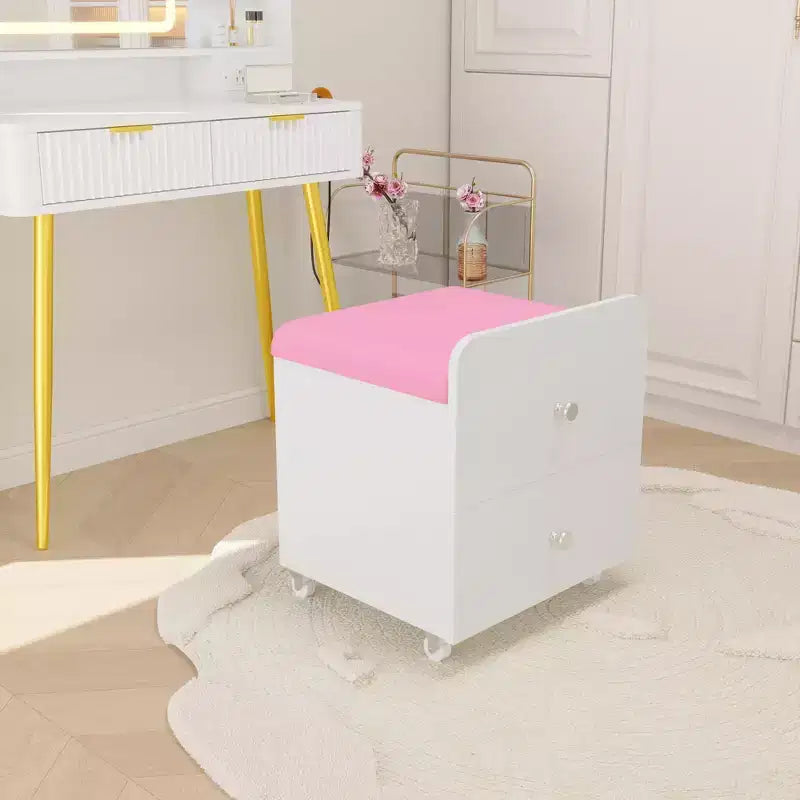 Vanity Stool Chair with Storage with Wheels, Upholstered Space-Saving Makeup Chair, Multi-Functional Ottoman Bench, for Bedroom, Living Room