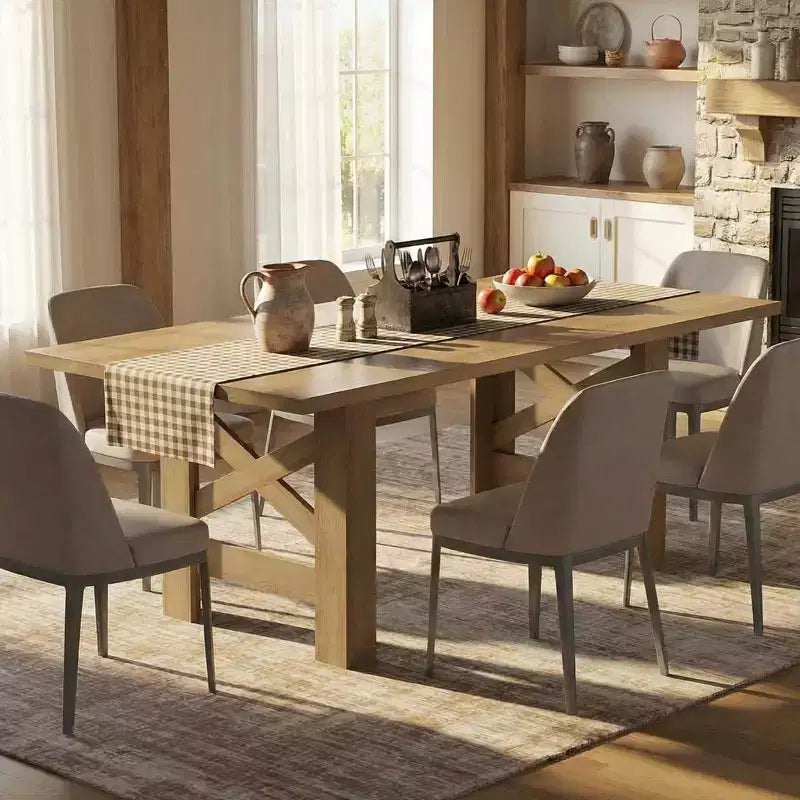 71 Large Farmhouse Dining Table for 6-8, Wooden Barn Kitchen Table w/ Sturdy Triangular Legs, Thickened Tabletop Only for Dining Room & Office
