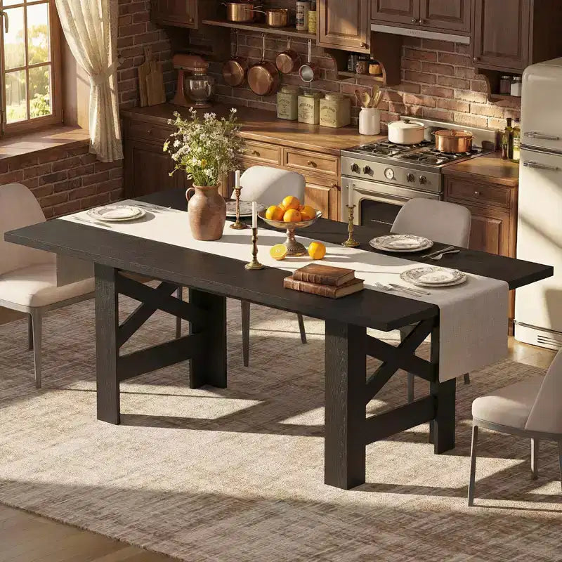 71 Large Farmhouse Dining Table for 6-8, Wooden Barn Kitchen Table w/ Sturdy Triangular Legs, Thickened Tabletop Only for Dining Room & Office
