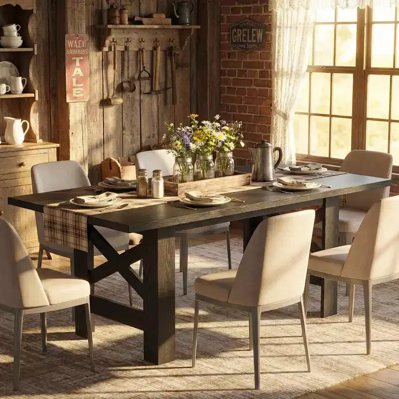 71 Large Farmhouse Dining Table for 6-8, Wooden Barn Kitchen Table w/ Sturdy Triangular Legs, Thickened Tabletop Only for Dining Room & Office