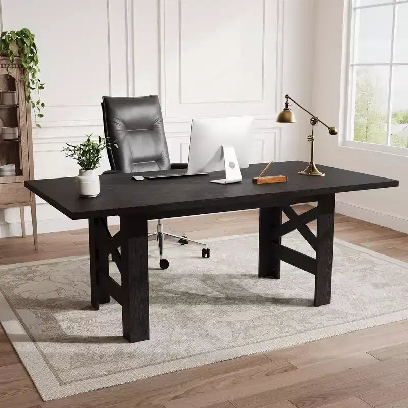 71 Large Farmhouse Dining Table for 6-8, Wooden Barn Kitchen Table w/ Sturdy Triangular Legs, Thickened Tabletop Only for Dining Room & Office