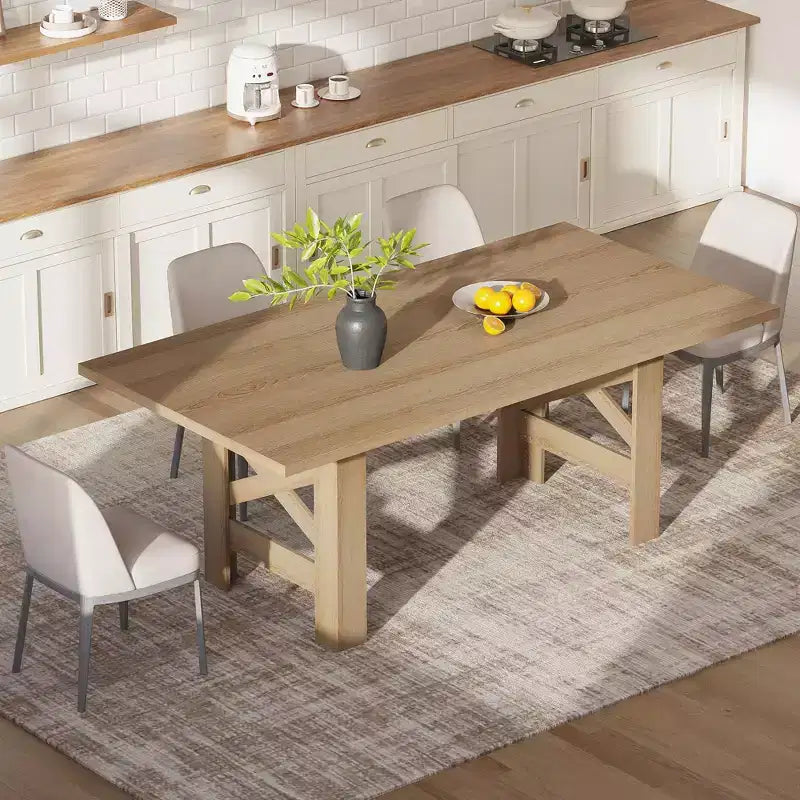 71 Large Farmhouse Dining Table for 6-8, Wooden Barn Kitchen Table w/ Sturdy Triangular Legs, Thickened Tabletop Only for Dining Room & Office