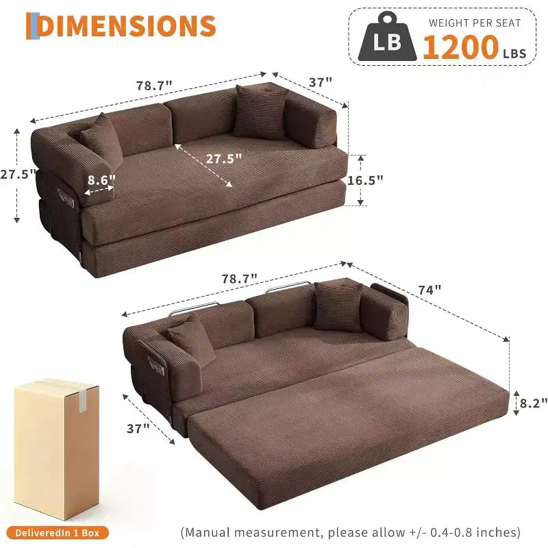 Convertible Chaise Lounge Sofa Bed, 78.8in Oversized Folding Chair with Pillow, Micro-Stripe Fabric for Living Room Apartment Dorm Guest Room