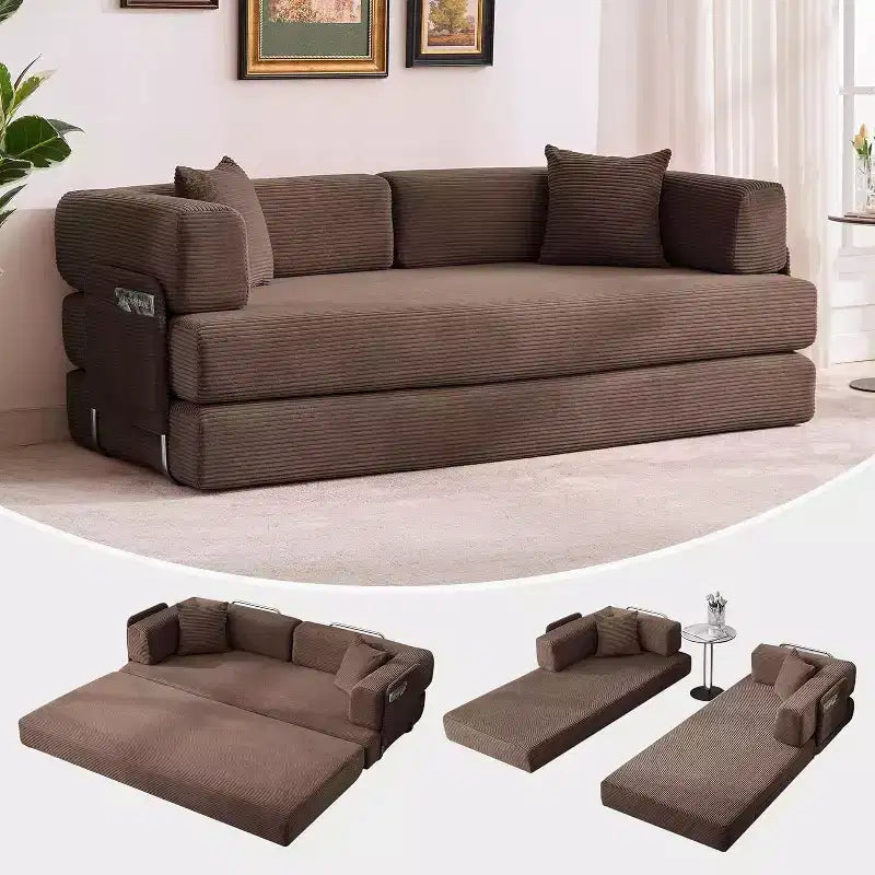Convertible Chaise Lounge Sofa Bed, 78.8in Oversized Folding Chair with Pillow, Micro-Stripe Fabric for Living Room Apartment Dorm Guest Room