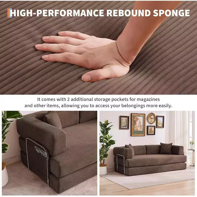 Convertible Chaise Lounge Sofa Bed, 78.8in Oversized Folding Chair with Pillow, Micro-Stripe Fabric for Living Room Apartment Dorm Guest Room