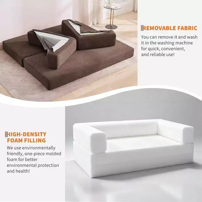 Convertible Chaise Lounge Sofa Bed, 78.8in Oversized Folding Chair with Pillow, Micro-Stripe Fabric for Living Room Apartment Dorm Guest Room