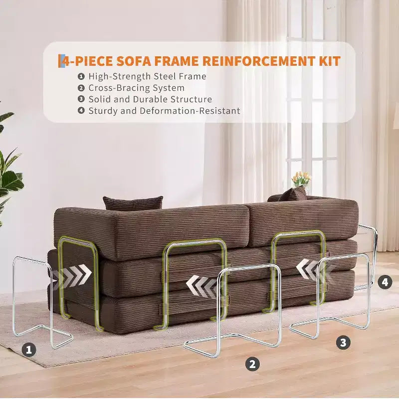 Convertible Chaise Lounge Sofa Bed, 78.8in Oversized Folding Chair with Pillow, Micro-Stripe Fabric for Living Room Apartment Dorm Guest Room