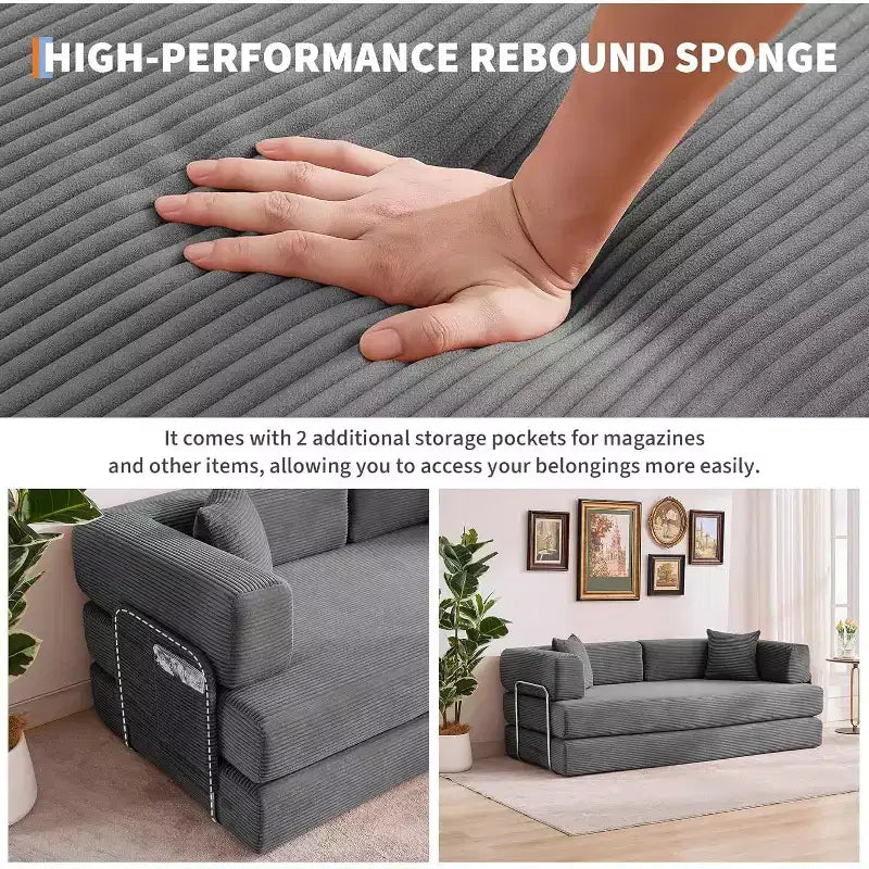 Convertible Chaise Lounge Sofa Bed, 78.8in Oversized Folding Chair with Pillow, Micro-Stripe Fabric for Living Room Apartment Dorm Guest Room