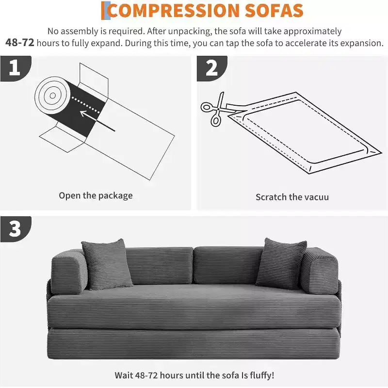 Convertible Chaise Lounge Sofa Bed, 78.8in Oversized Folding Chair with Pillow, Micro-Stripe Fabric for Living Room Apartment Dorm Guest Room