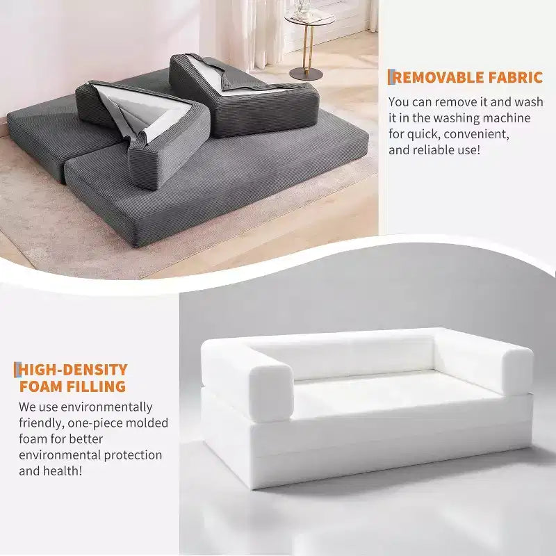 Convertible Chaise Lounge Sofa Bed, 78.8in Oversized Folding Chair with Pillow, Micro-Stripe Fabric for Living Room Apartment Dorm Guest Room