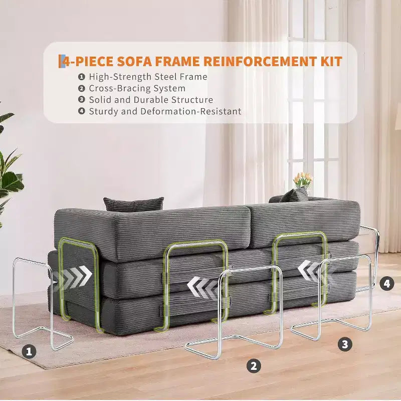 Convertible Chaise Lounge Sofa Bed, 78.8in Oversized Folding Chair with Pillow, Micro-Stripe Fabric for Living Room Apartment Dorm Guest Room