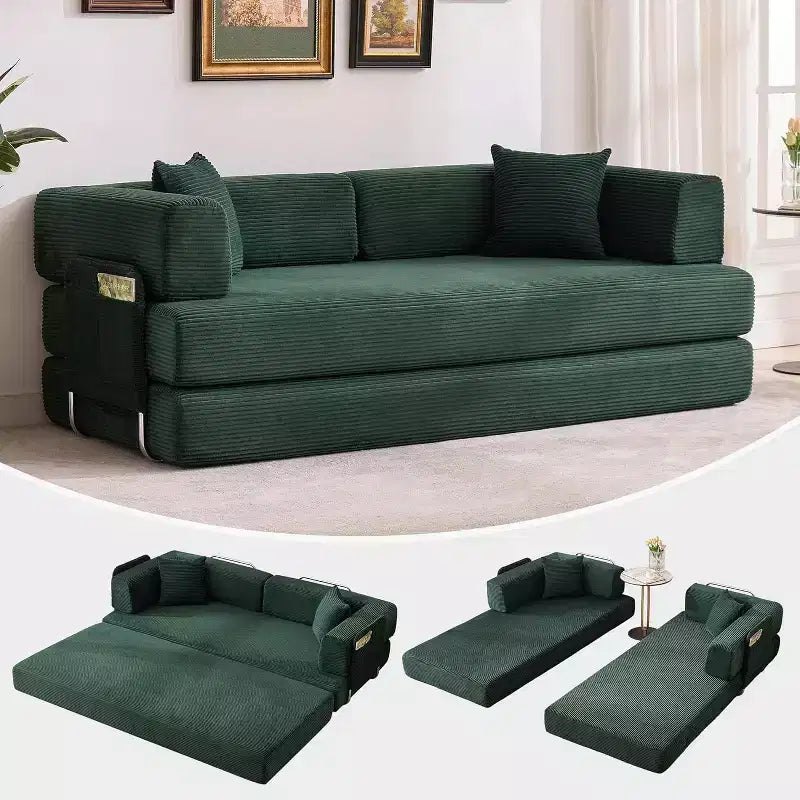 Convertible Chaise Lounge Sofa Bed, 78.8in Oversized Folding Chair with Pillow, Micro-Stripe Fabric for Living Room Apartment Dorm Guest Room