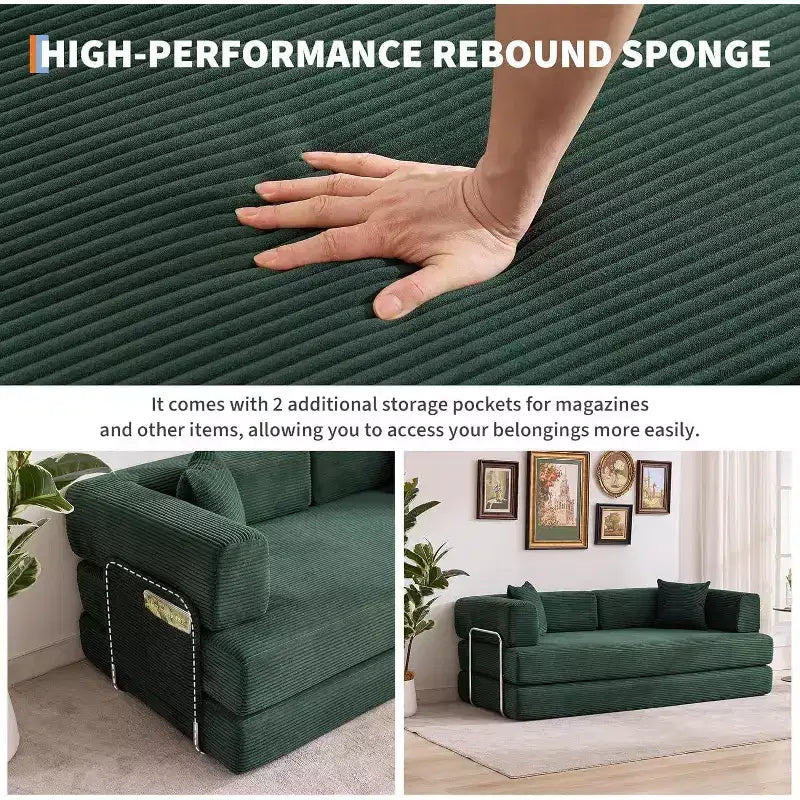 Convertible Chaise Lounge Sofa Bed, 78.8in Oversized Folding Chair with Pillow, Micro-Stripe Fabric for Living Room Apartment Dorm Guest Room