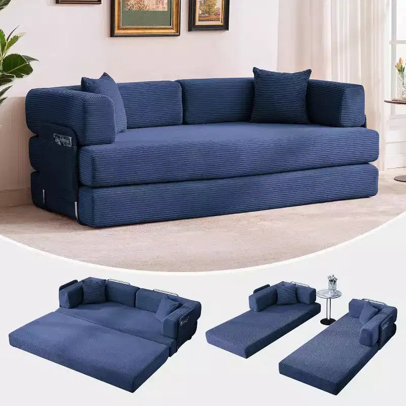Convertible Chaise Lounge Sofa Bed, 78.8in Oversized Folding Chair with Pillow, Micro-Stripe Fabric for Living Room Apartment Dorm Guest Room