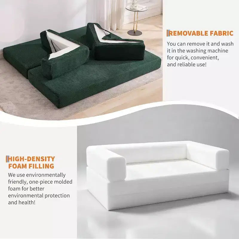 Convertible Chaise Lounge Sofa Bed, 78.8in Oversized Folding Chair with Pillow, Micro-Stripe Fabric for Living Room Apartment Dorm Guest Room
