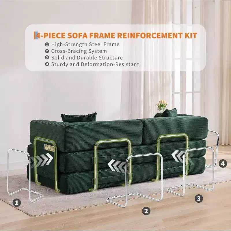 Convertible Chaise Lounge Sofa Bed, 78.8in Oversized Folding Chair with Pillow, Micro-Stripe Fabric for Living Room Apartment Dorm Guest Room