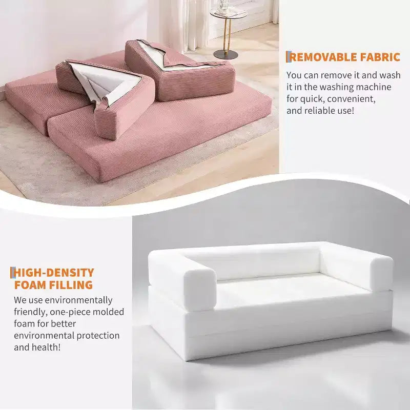 Convertible Chaise Lounge Sofa Bed, 78.8in Oversized Folding Chair with Pillow, Micro-Stripe Fabric for Living Room Apartment Dorm Guest Room