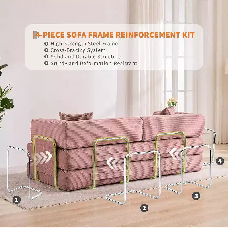 Convertible Chaise Lounge Sofa Bed, 78.8in Oversized Folding Chair with Pillow, Micro-Stripe Fabric for Living Room Apartment Dorm Guest Room